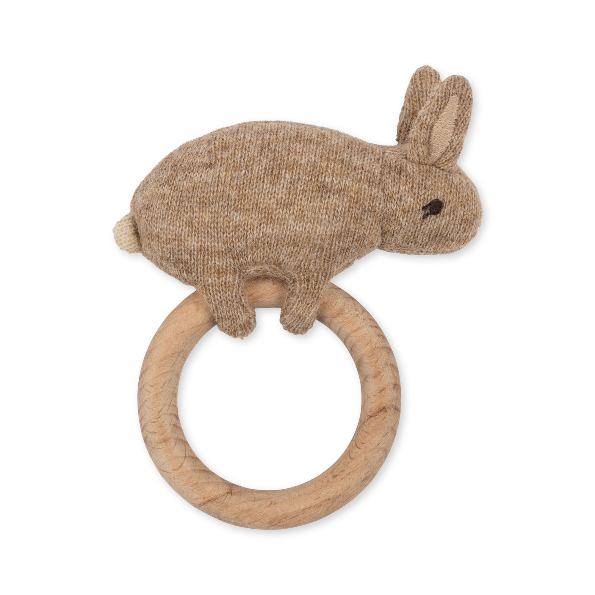 Ringrassel aus Buchenholz mit Hasen aus Lammwolle