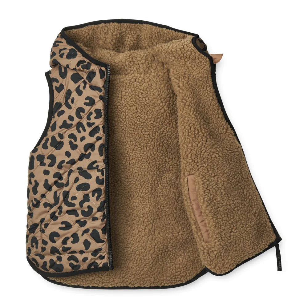GORGLITTER Teddy Weste Damen - Leoparden Fleeceweste Mit Schleife