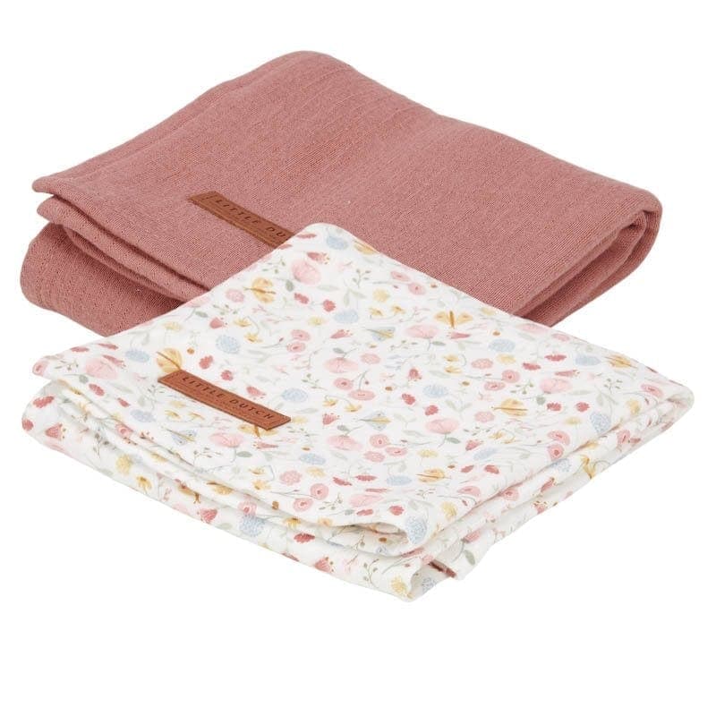 Swaddle-Set Pure Pink / Flowers & Butterflies 70x70cm