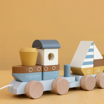 Little Dutch Train en bois à blocs bleu Ocean Collection