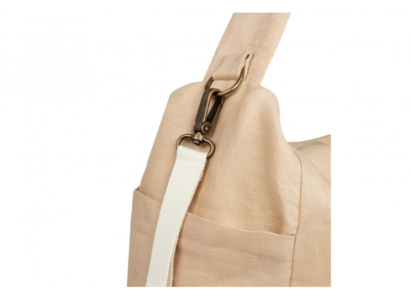 Lin Français Wickeltasche Nobodinoz aus Leinen Sand Detail Aufhänger