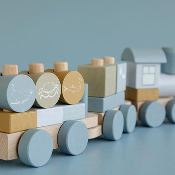 Little Dutch Train en bois à blocs bleu Ocean Collection